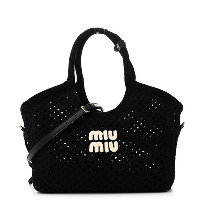 Miu Miu Cotton Mesh Ivy Tote Black White 1 of 11