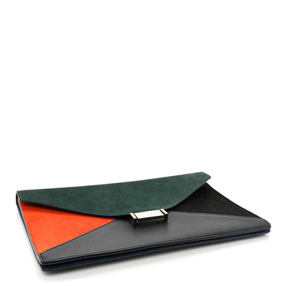 Celine Calfskin Suede Pony Hair Tri-Color Diamond Clutch Green 4 of 13