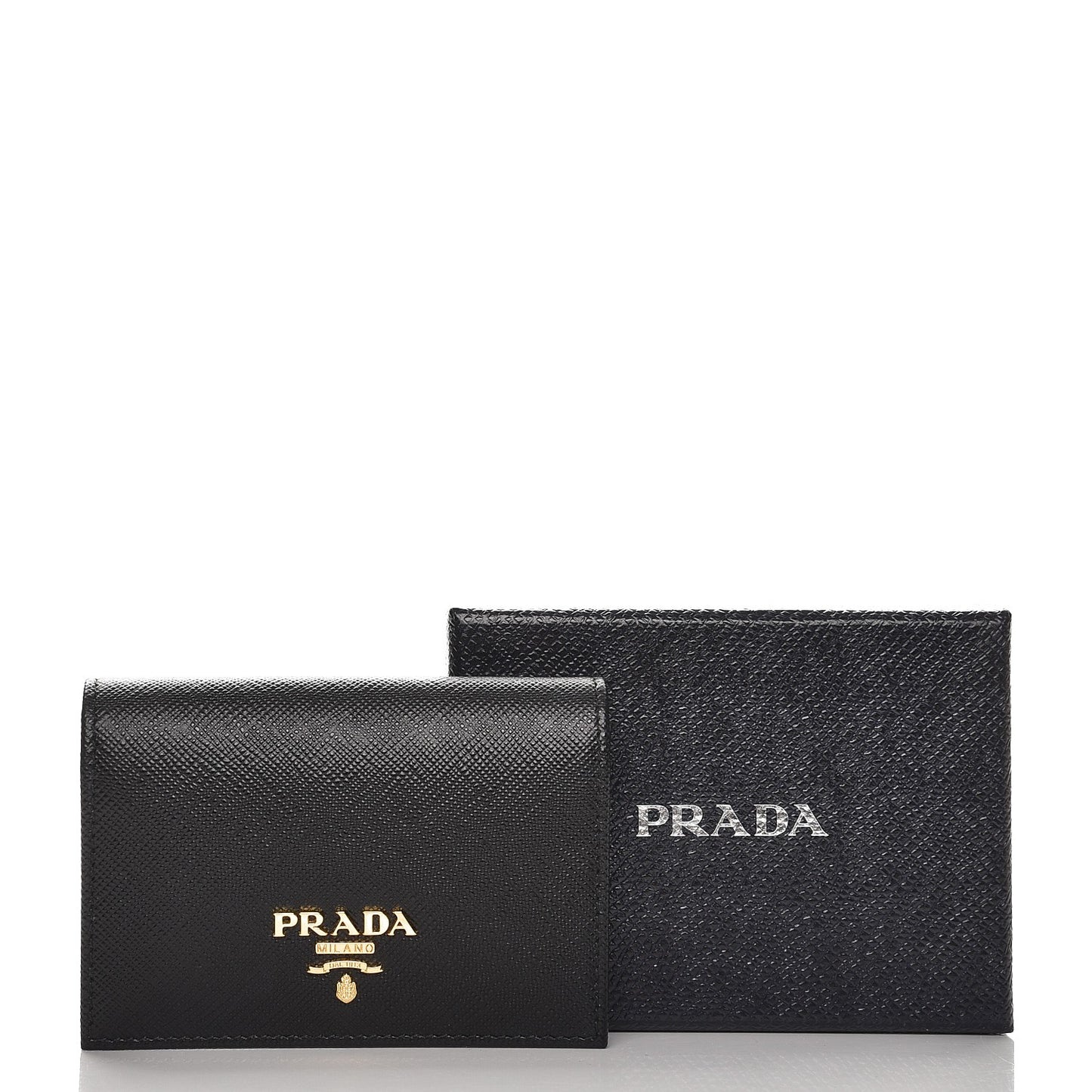 Saffiano Metal Bi-Fold Card Holder Wallet Black