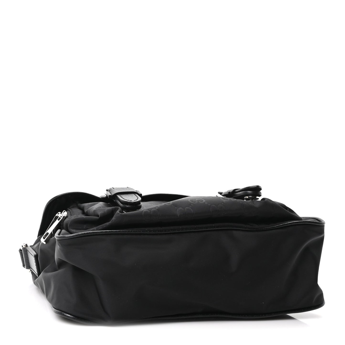 Nylon Monogram Double Buckle Flap Messenger Bag Black