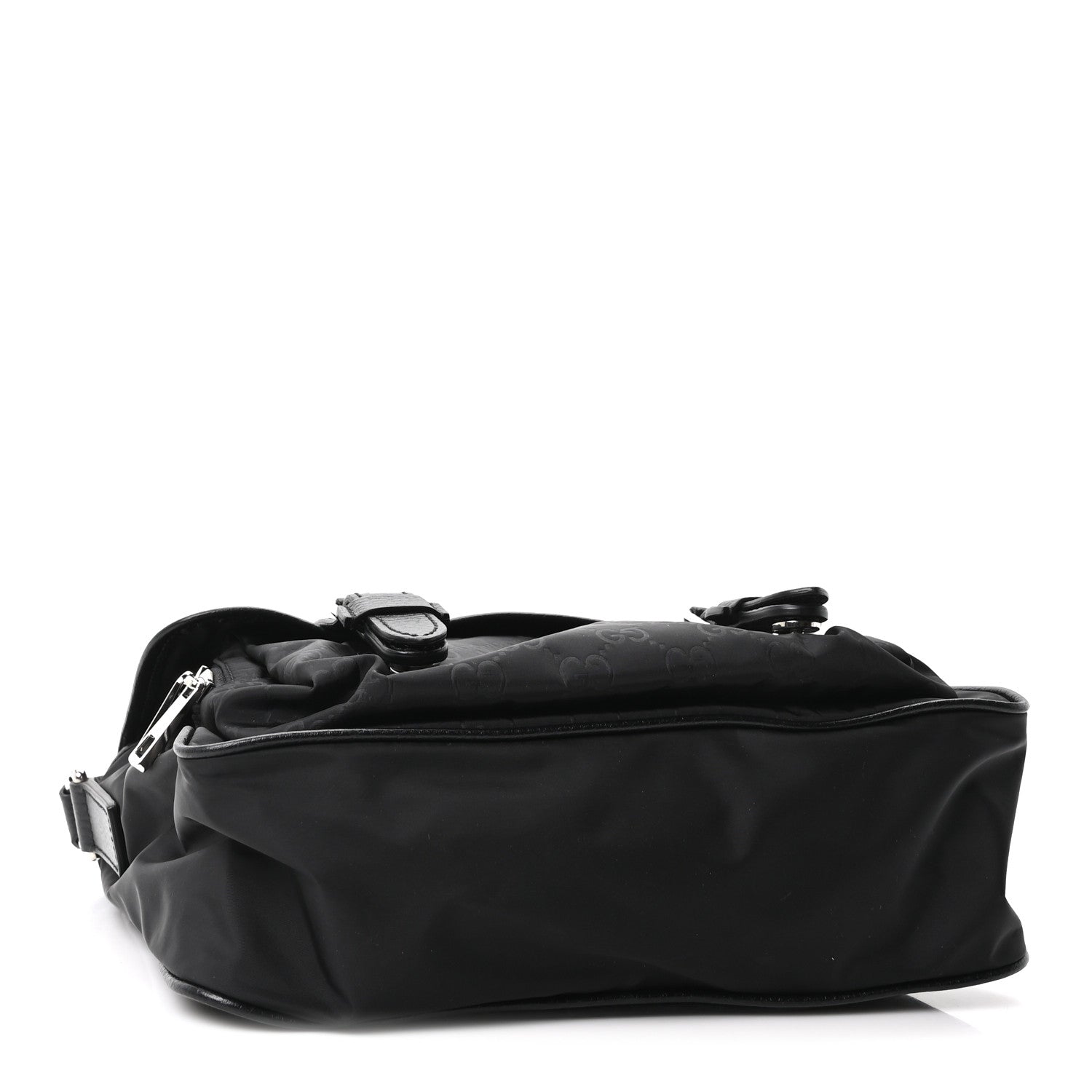 Gucci Nylon Monogram Double Buckle Flap Messenger Bag Black 4 of 10