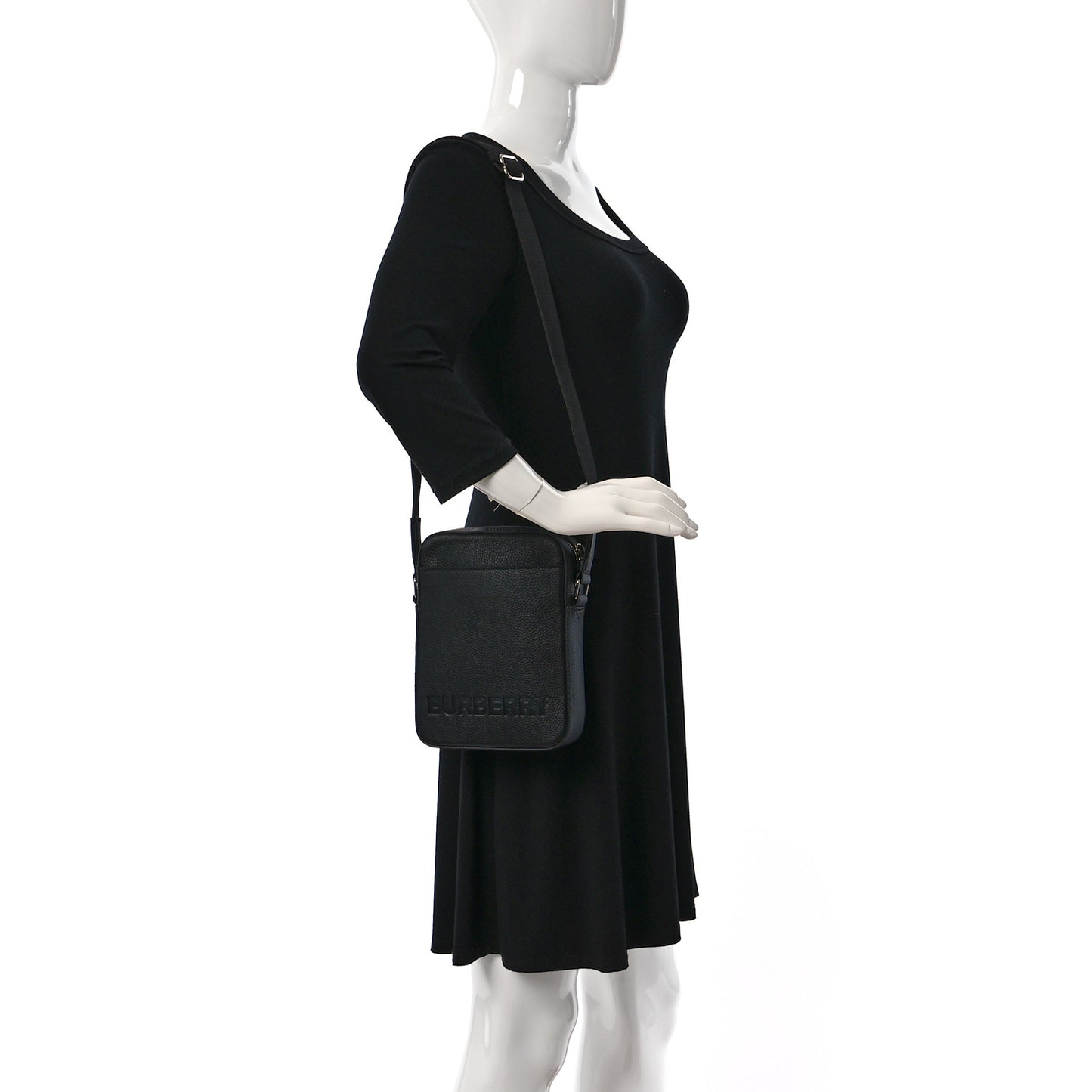 Pebbled Calfskin Logo Embossed Thornton Messenger Bag Black