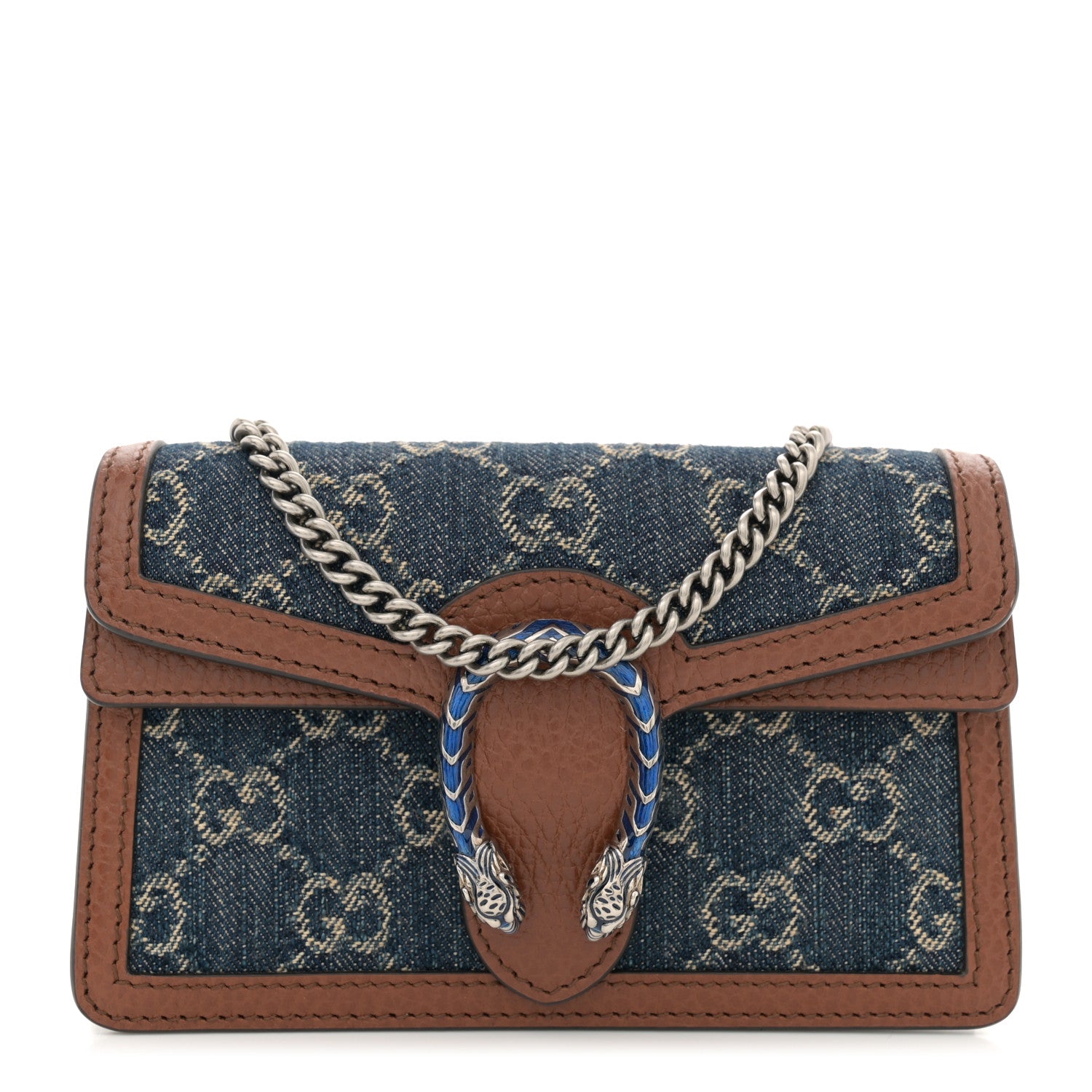 Gucci New Denim GG Monogram Dollar Calfskin Enamel Super Mini Dionysus Shoulder Bag Blue Tea Cuir Epilog Electric Blue 1 of 10
