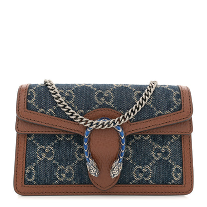 Gucci New Denim GG Monogram Dollar Calfskin Enamel Super Mini Dionysus Shoulder Bag Blue Tea Cuir Epilog Electric Blue 1 of 10
