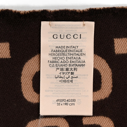 Gucci Wool Silk Monogram Jumbo GG Freedom Scarf Dark Brown Beige 3 of 4