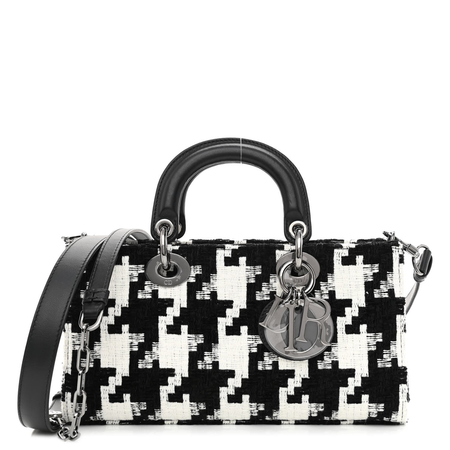 Christian Dior Canvas Macro Houndstooth Lady D-Joy Black White 1 of 11