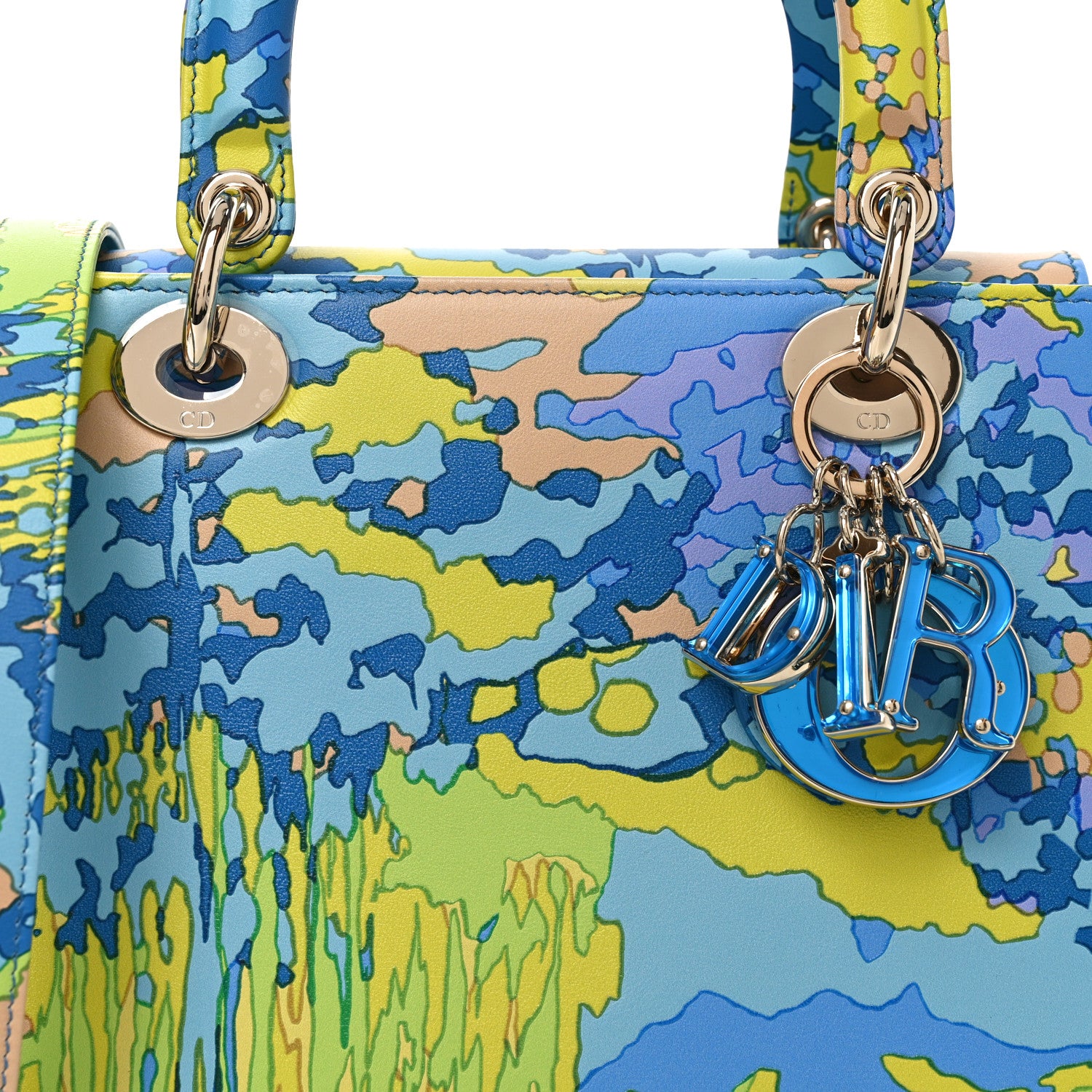 Christian Dior Calfskin Printed Woods All Over Medium Lady Dior Blue Multicolor 8 of 10