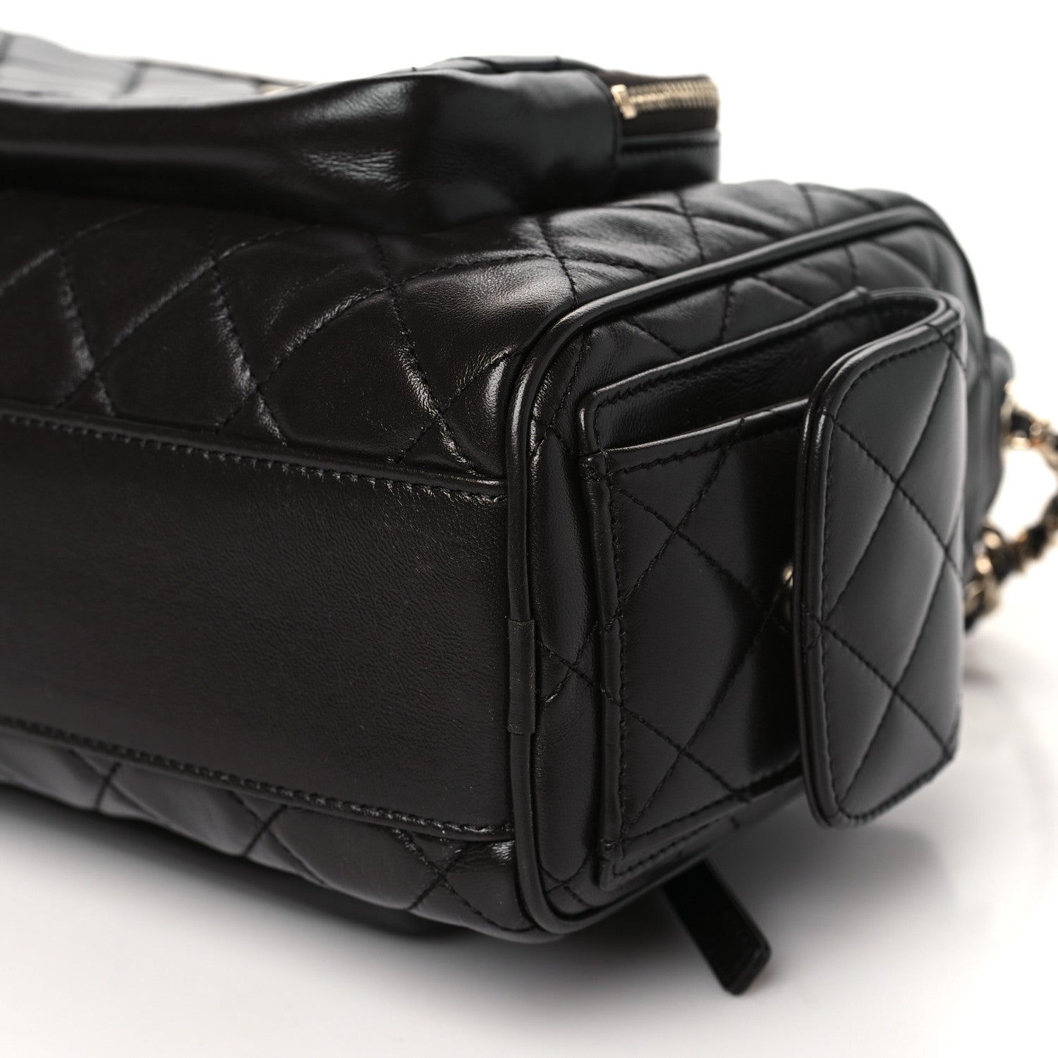 Chanel Shiny Crumpled Lambskin Quilted Medium Preppy Pocket Camera Case Dark Brown 10 of 11