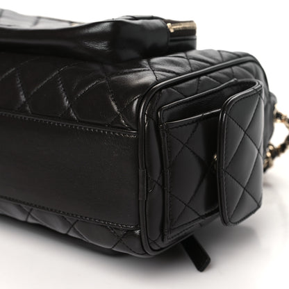 Chanel Shiny Crumpled Lambskin Quilted Medium Preppy Pocket Camera Case Dark Brown 10 of 11