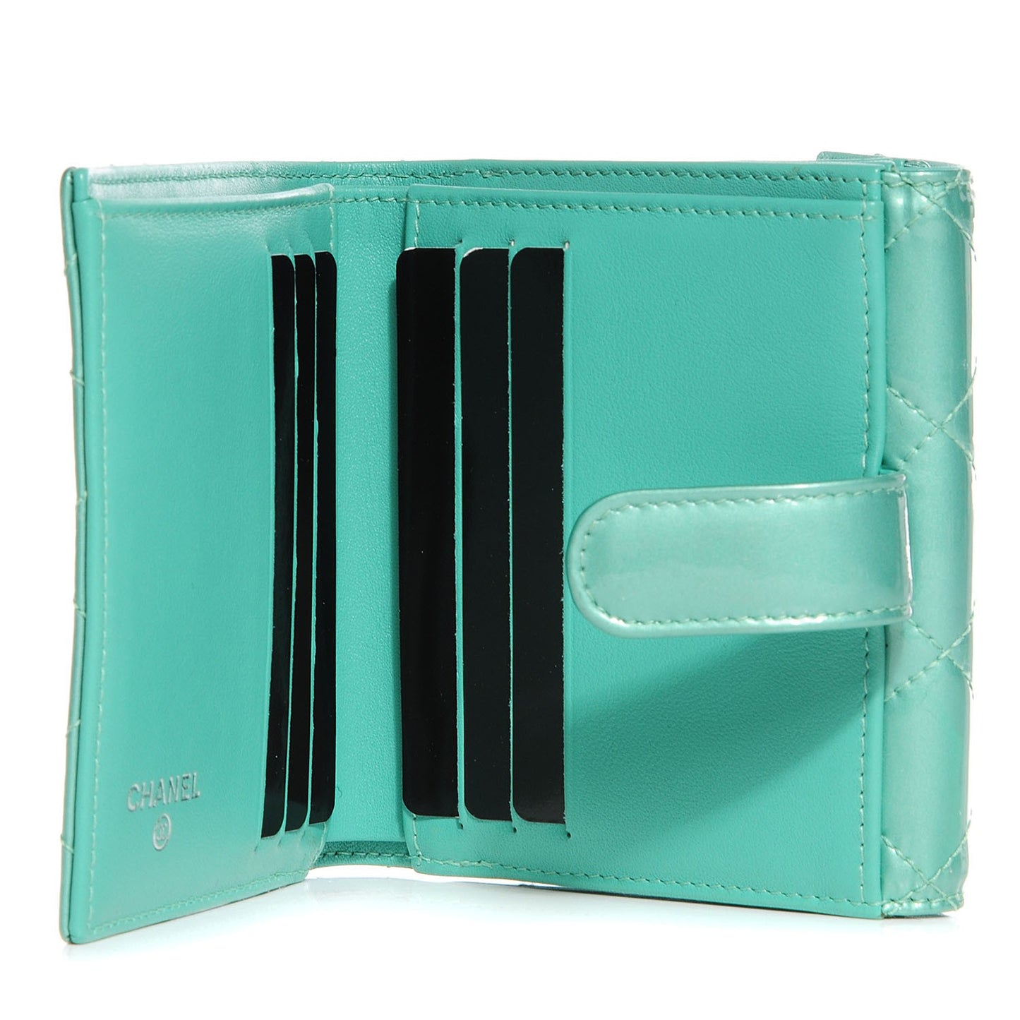 Patent Quilted Compact Wallet Green