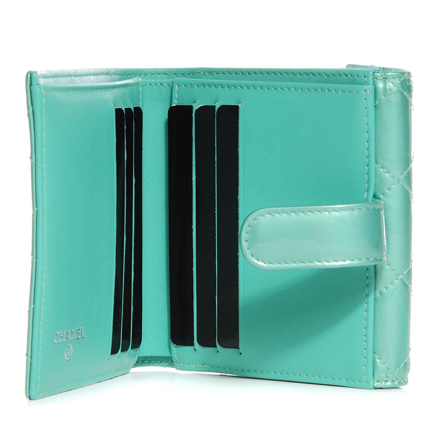 Chanel Patent Quilted Compact Wallet Green 5 of 7
