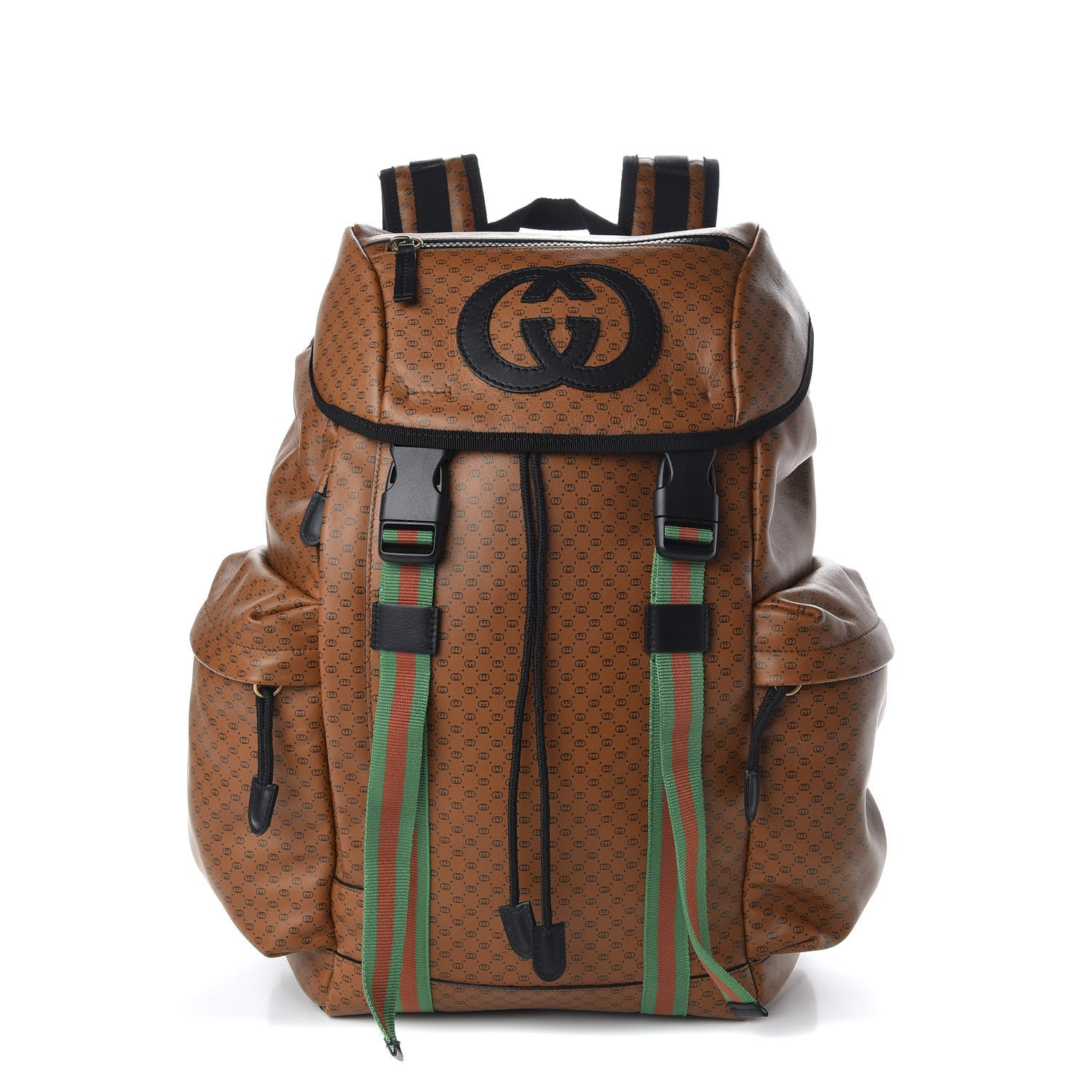 Gucci X DAPPER DAN Calfskin GG Micro Monogram Double Buckle Backpack Brown 1 of 10