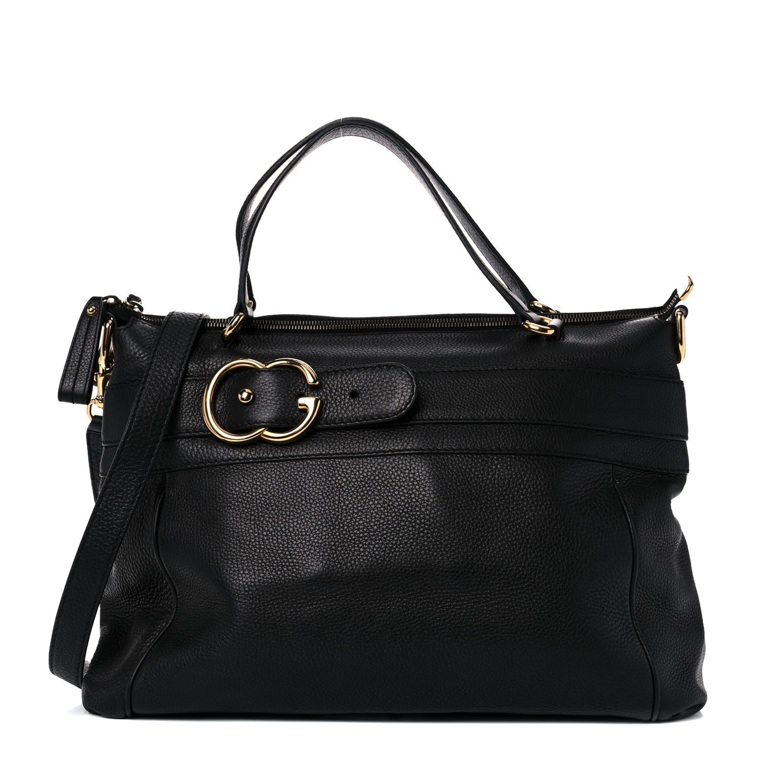 Gucci Pebbled Calfskin Ride Medium Top Handle Bag Black 1 of 11