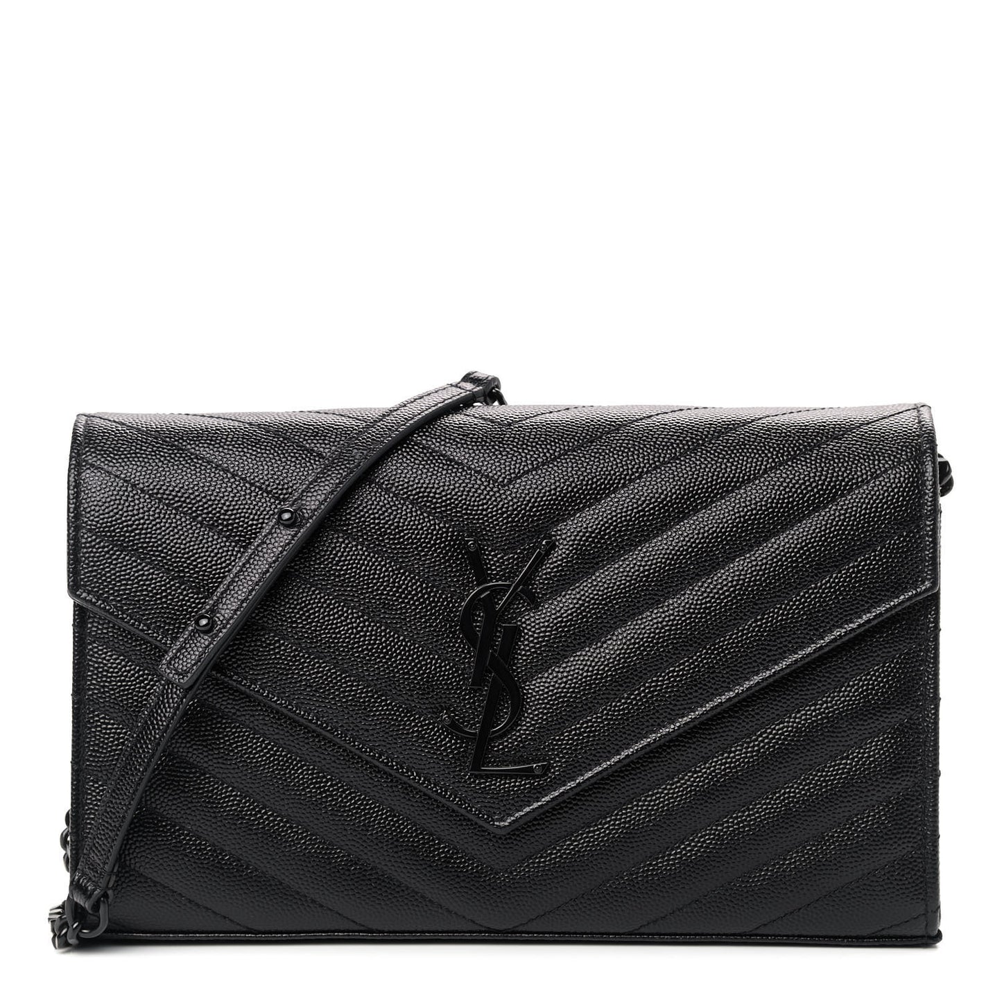 Grain De Poudre Matelasse Chevron Monogram Chain Wallet Black