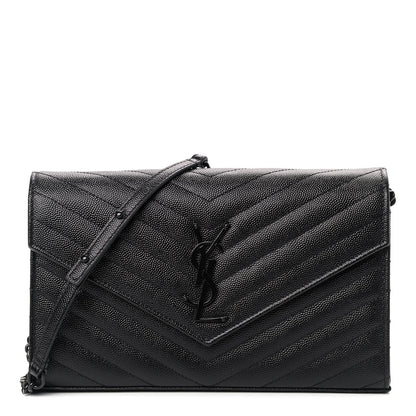 Saint Laurent Grain De Poudre Matelasse Chevron Monogram Chain Wallet Black 1 of 7