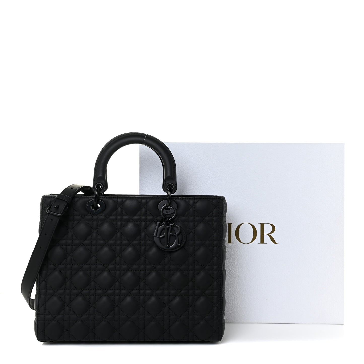 Ultra Matte Calfskin Cannage Large Lady Dior Black