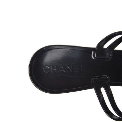 Chanel Jelly Camellia Thong Sandals 38 Black Ivory 9 of 9