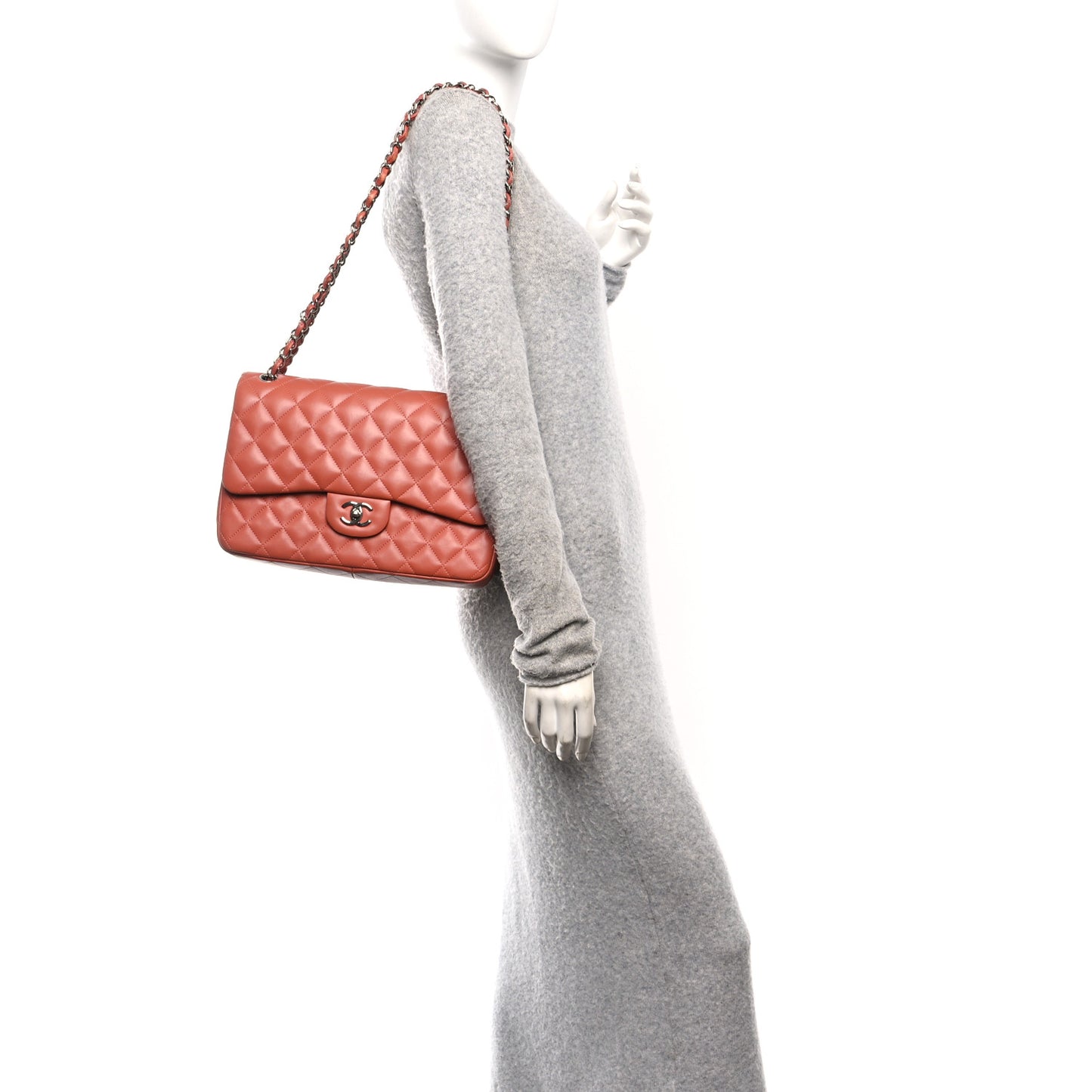 Lambskin Quilted Jumbo Double Flap Orange