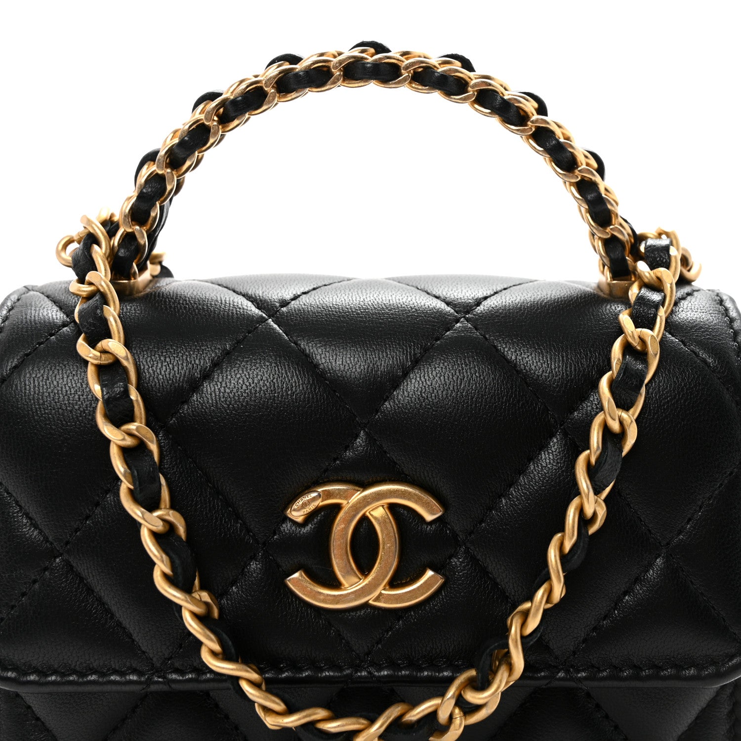Chanel Lambskin Quilted Chain Top Handle Clutch With Chain Black 9 of 11