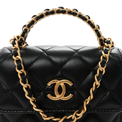 Chanel Lambskin Quilted Chain Top Handle Clutch With Chain Black 9 of 11