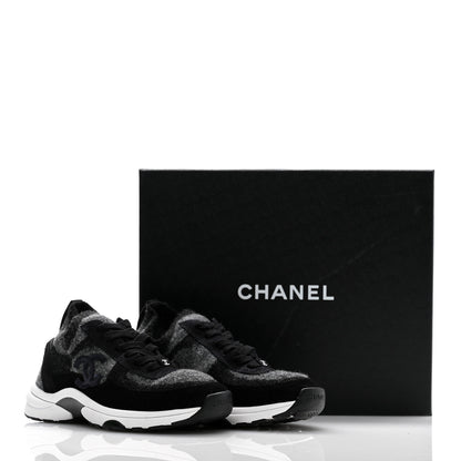 Chanel Knit Fabric Suede Calfskin Womens CC Sneakers 36 Grey Black 8 of 8