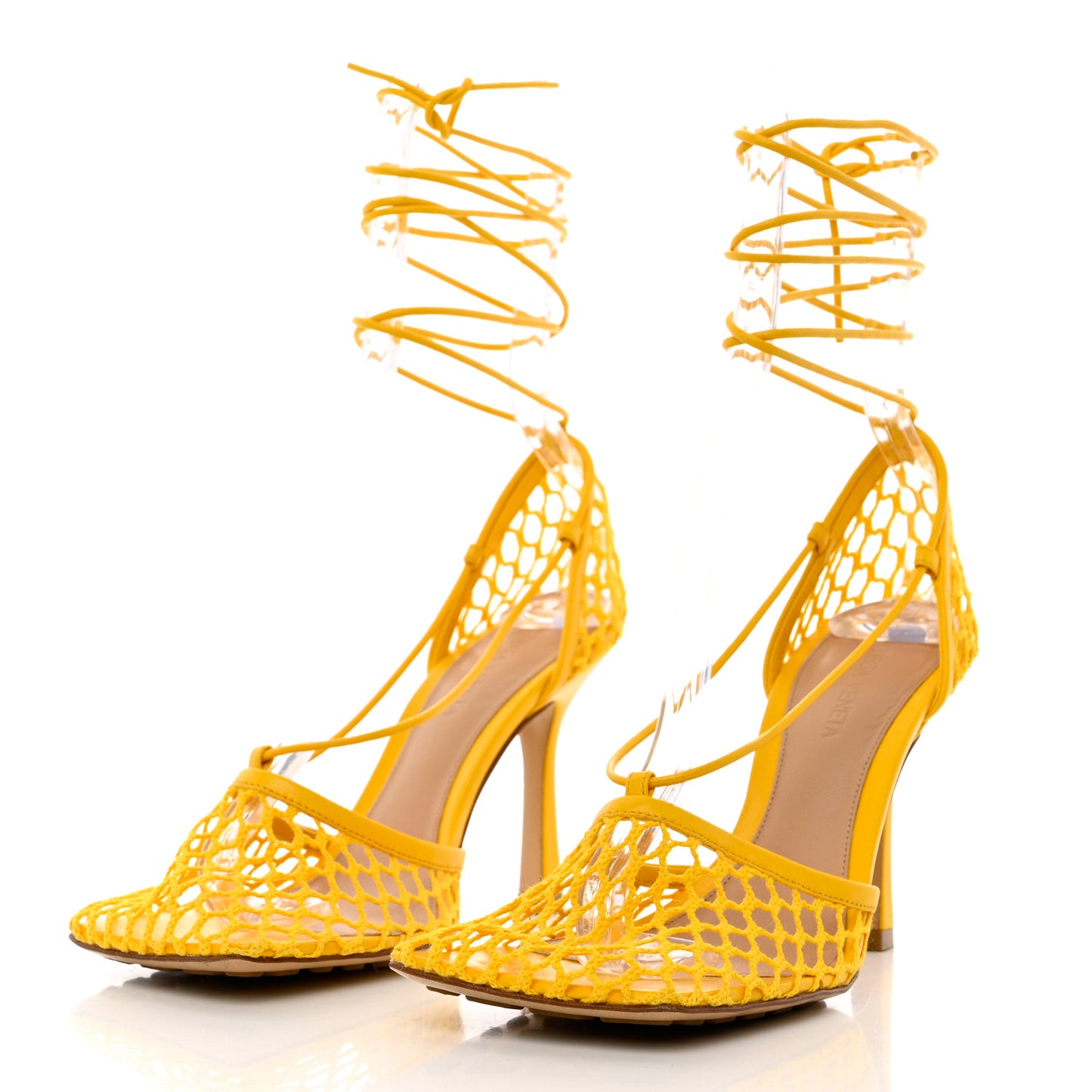 Mesh Nappa Stretch Ankle Tie Sandals 36 Egg Yolk
