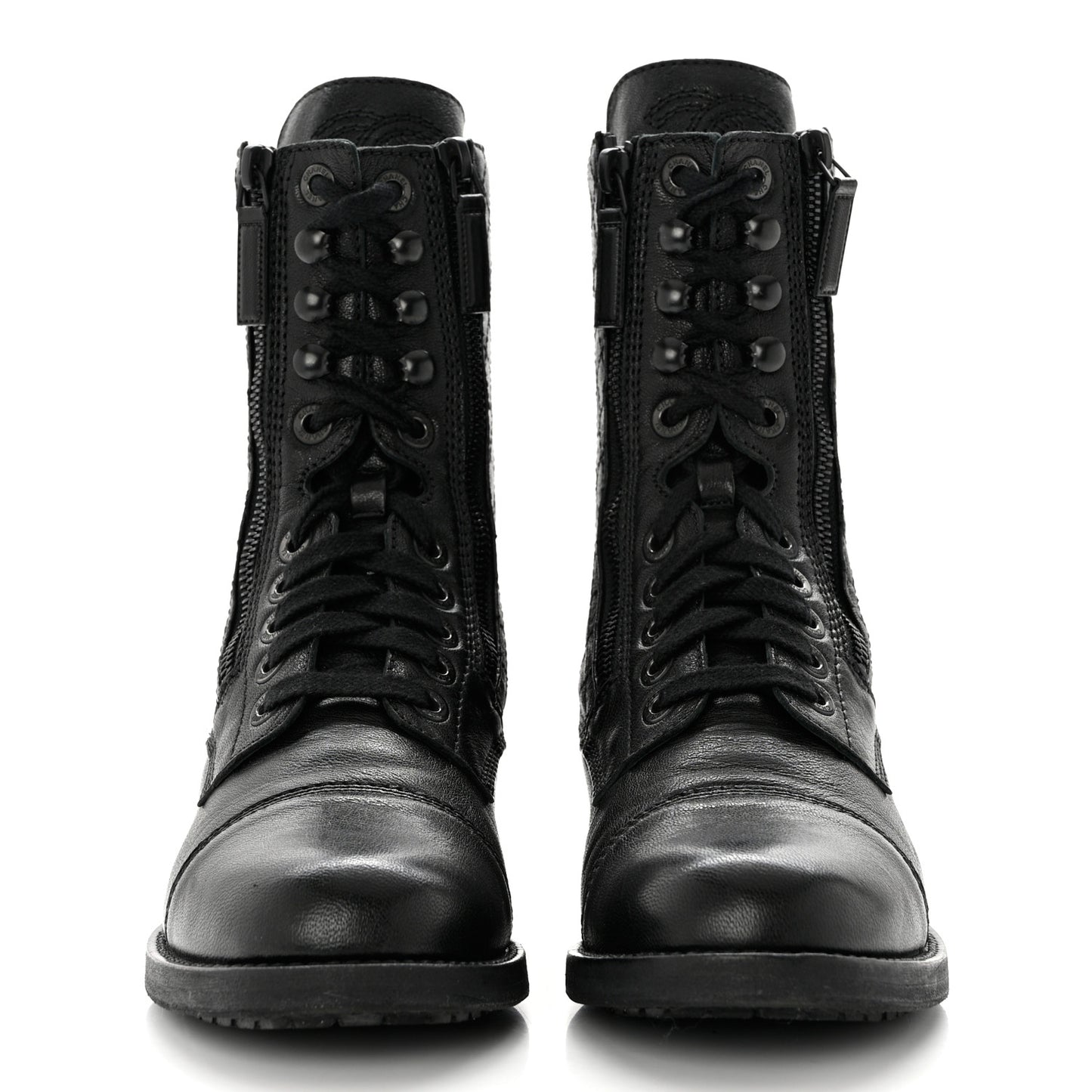 Sheepskin Quilted CC Tall Lace Up Combat Boots 37.5 Black