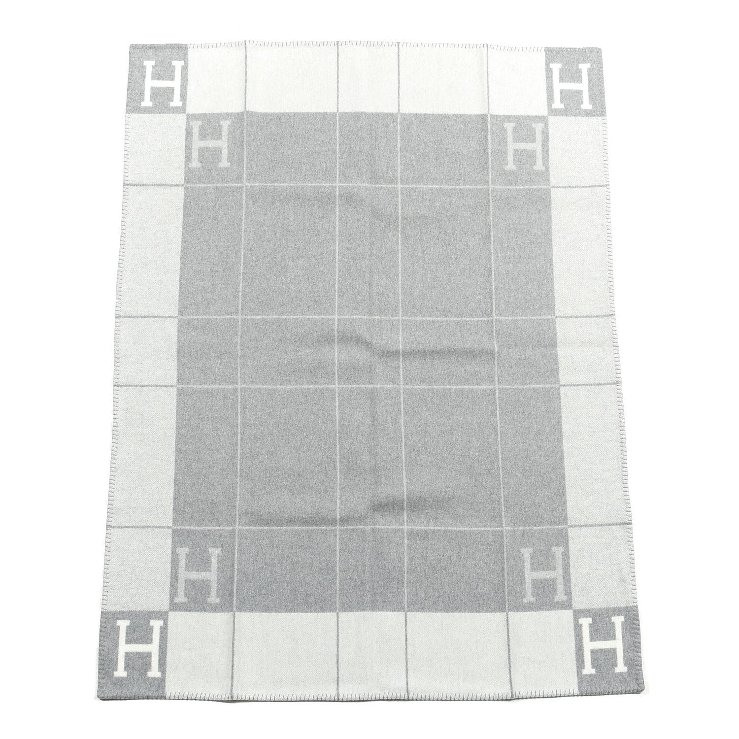 Hermes Wool Cashmere Avalon III Blanket Ecru Gris Clair 1 of 3