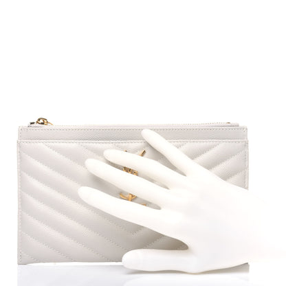 Saint Laurent Grain De Poudre Chevron Monogram Bill Pouch Crema Soft 2 of 13