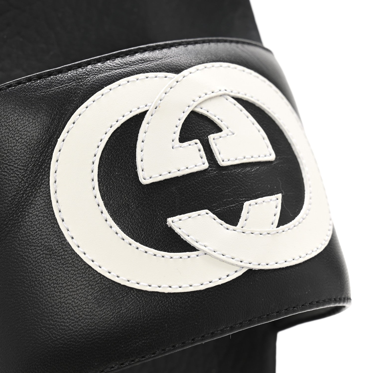 Gucci Nappa Miro Soft Calfskin Womens Interlocking G Slide Sandals 38 Black White 10 of 11