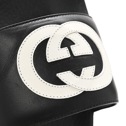 Gucci Nappa Miro Soft Calfskin Womens Interlocking G Slide Sandals 38 Black White 10 of 11