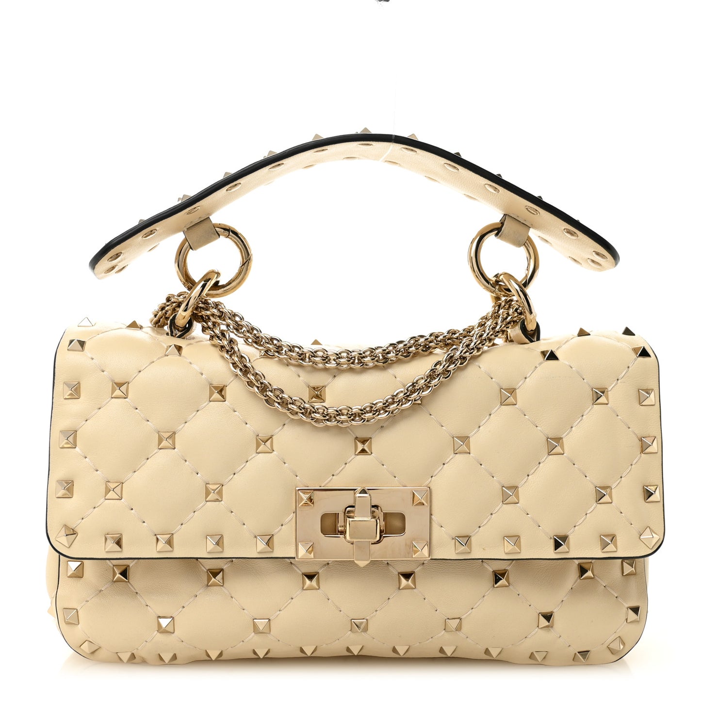 Nappa Small Rockstud Spike Shoulder Bag Light Ivory