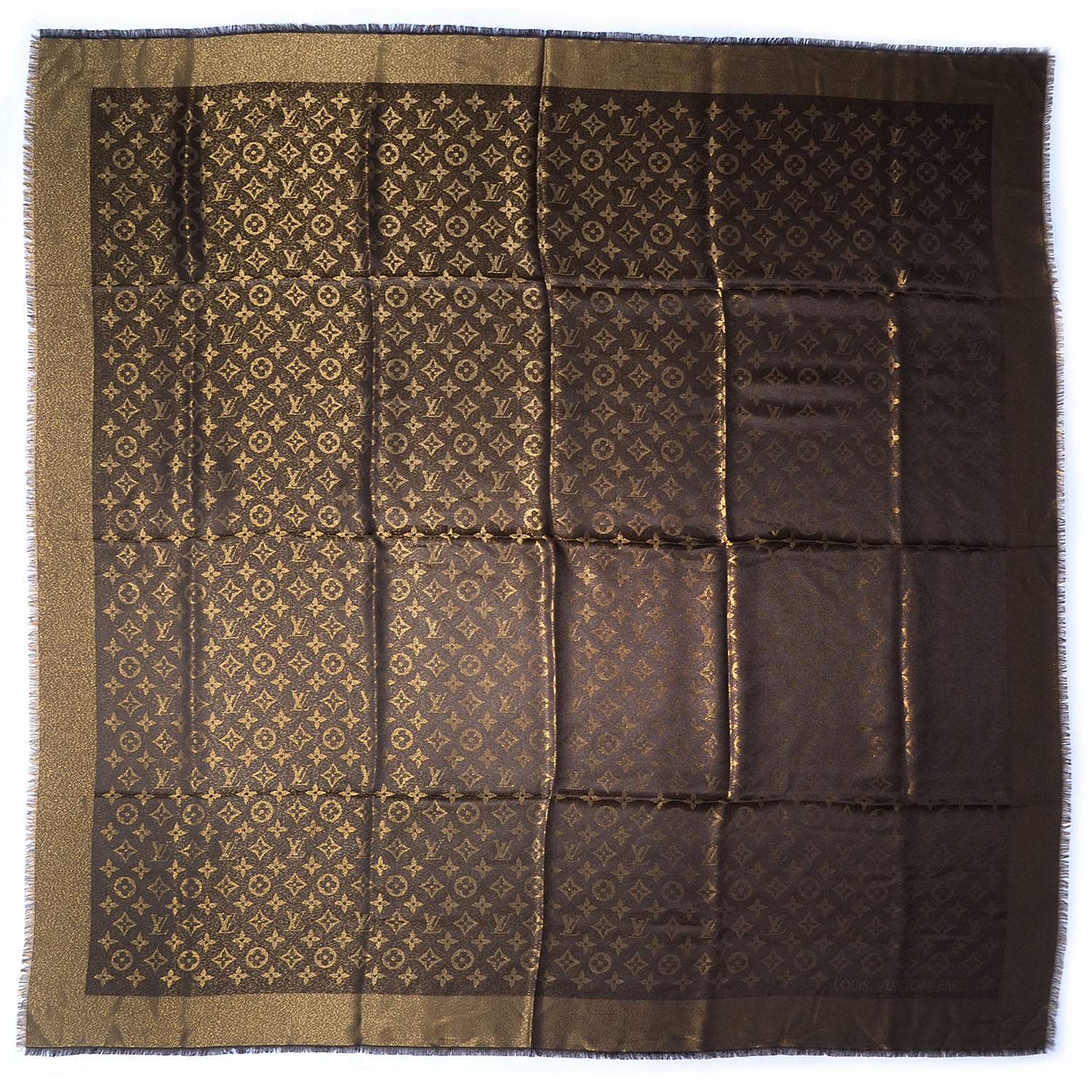 Louis Vuitton Silk Lurex Wool Monogram Shine Shawl Brown 3 of 4