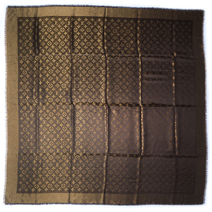 Louis Vuitton Silk Lurex Wool Monogram Shine Shawl Brown 3 of 4
