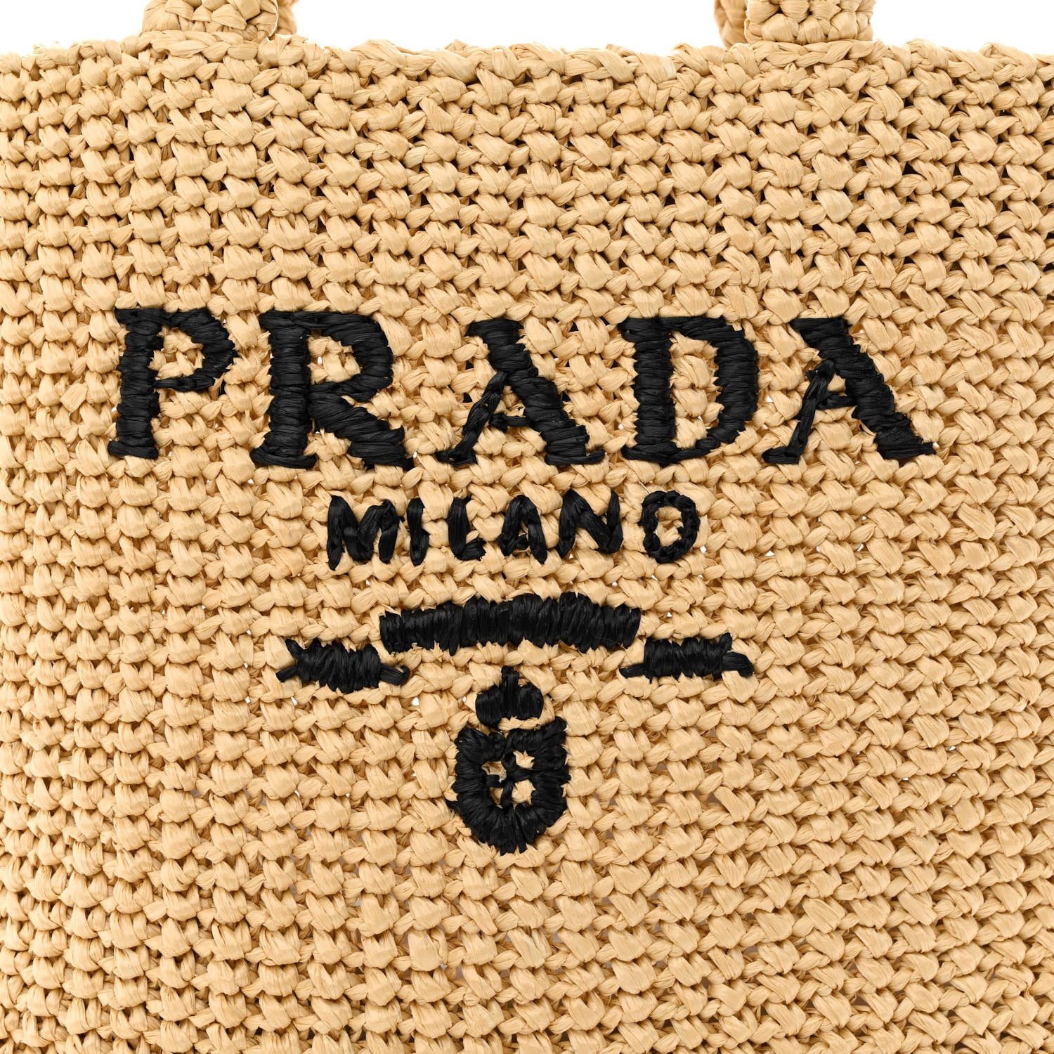 Prada Yarn Raffia Effect Crochet Embroidered Small Logo Tote Naturale 8 of 10