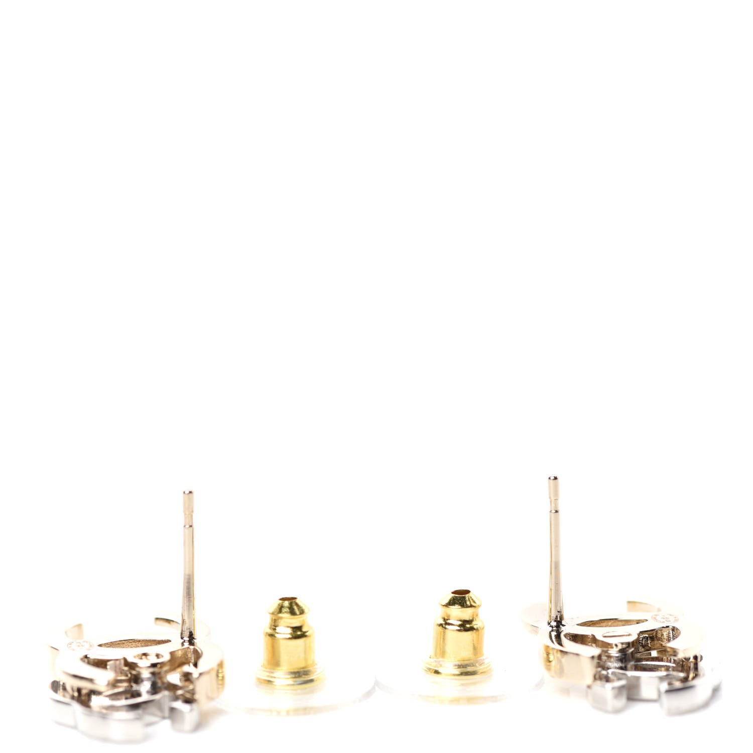 Chanel Crystal Double CC Earrings Gold Silver 3 of 5