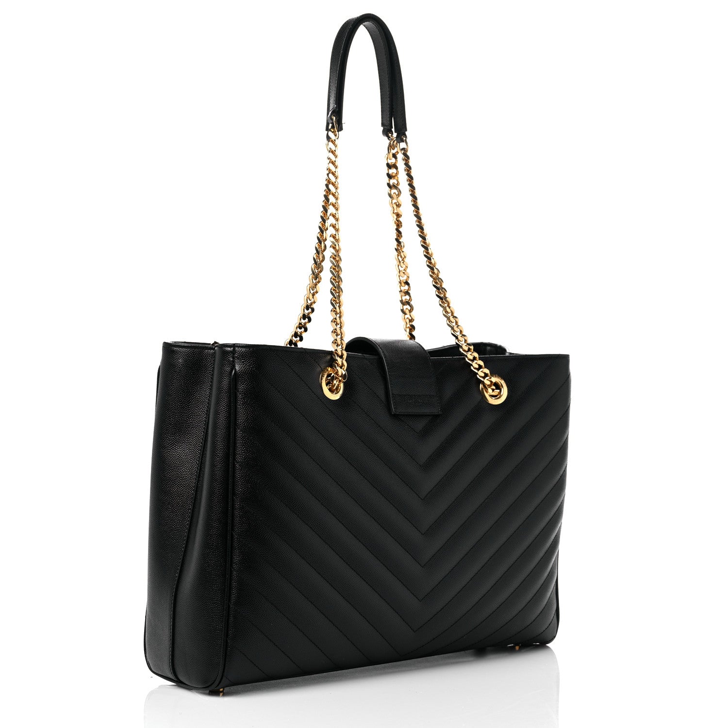 Saint Laurent Grain De Poudre Matelasse Chevron Monogram Shopping Bag Black 3 of 18