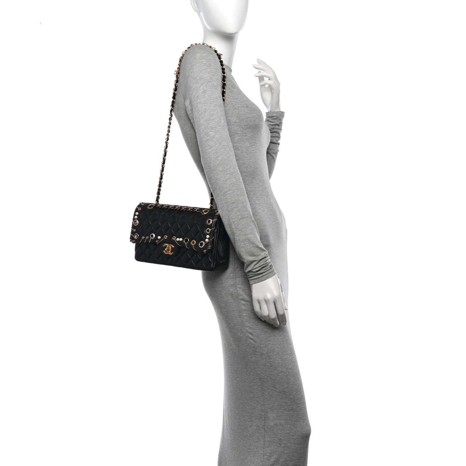 Chanel Lambskin Quilted Grommet Embellished Piercing Chic Medium Double Flap Black 2 of 12