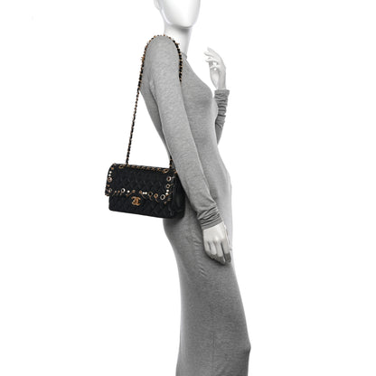 Chanel Lambskin Quilted Grommet Embellished Piercing Chic Medium Double Flap Black 2 of 12