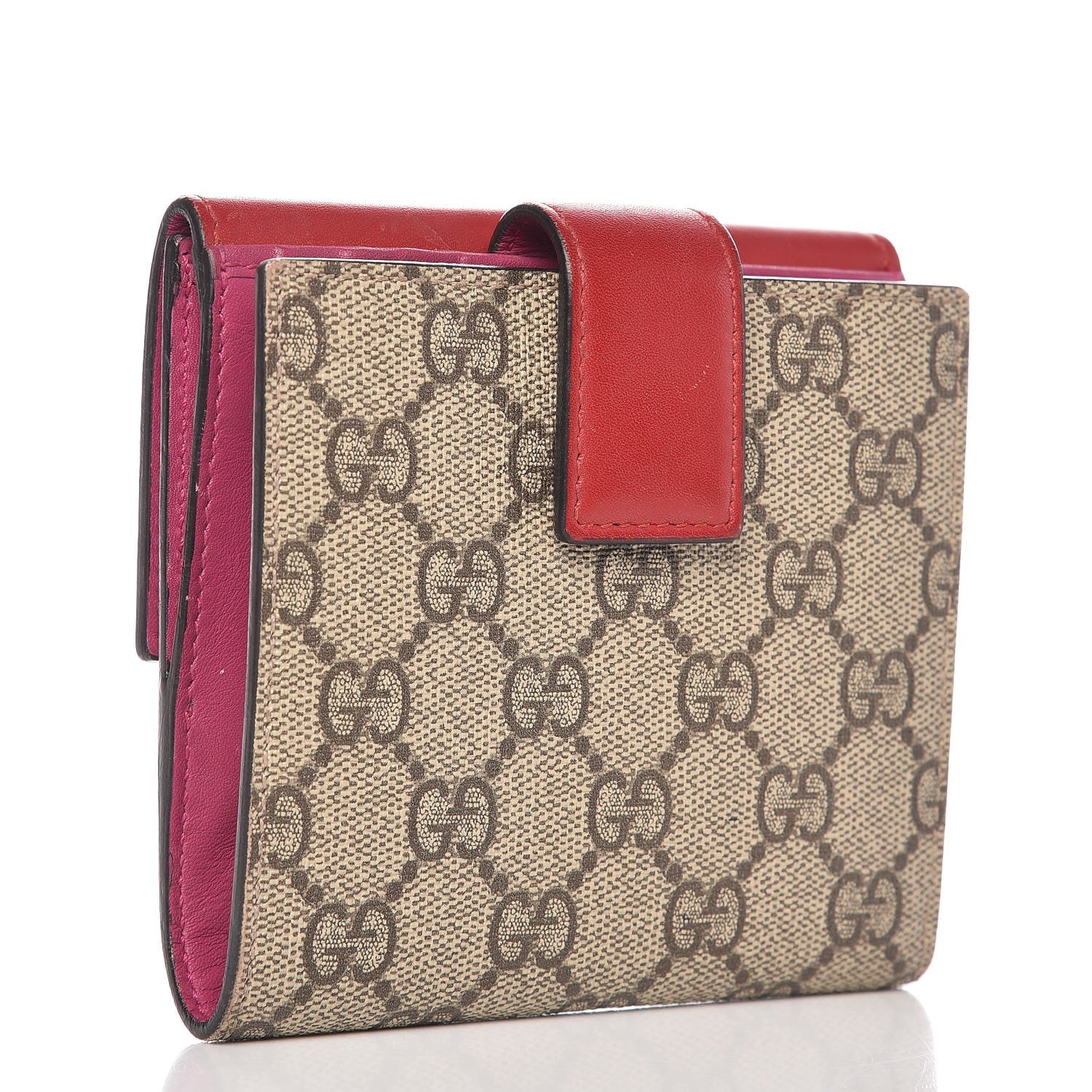 Gucci GG Supreme Monogram Calfskin French Flap Wallet Beige Ebony Hibiscus Red New Rosette 3 of 7