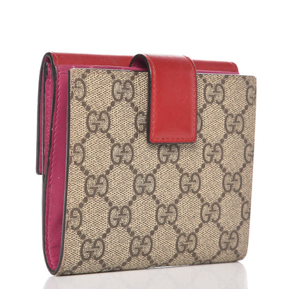 Gucci GG Supreme Monogram Calfskin French Flap Wallet Beige Ebony Hibiscus Red New Rosette 3 of 7