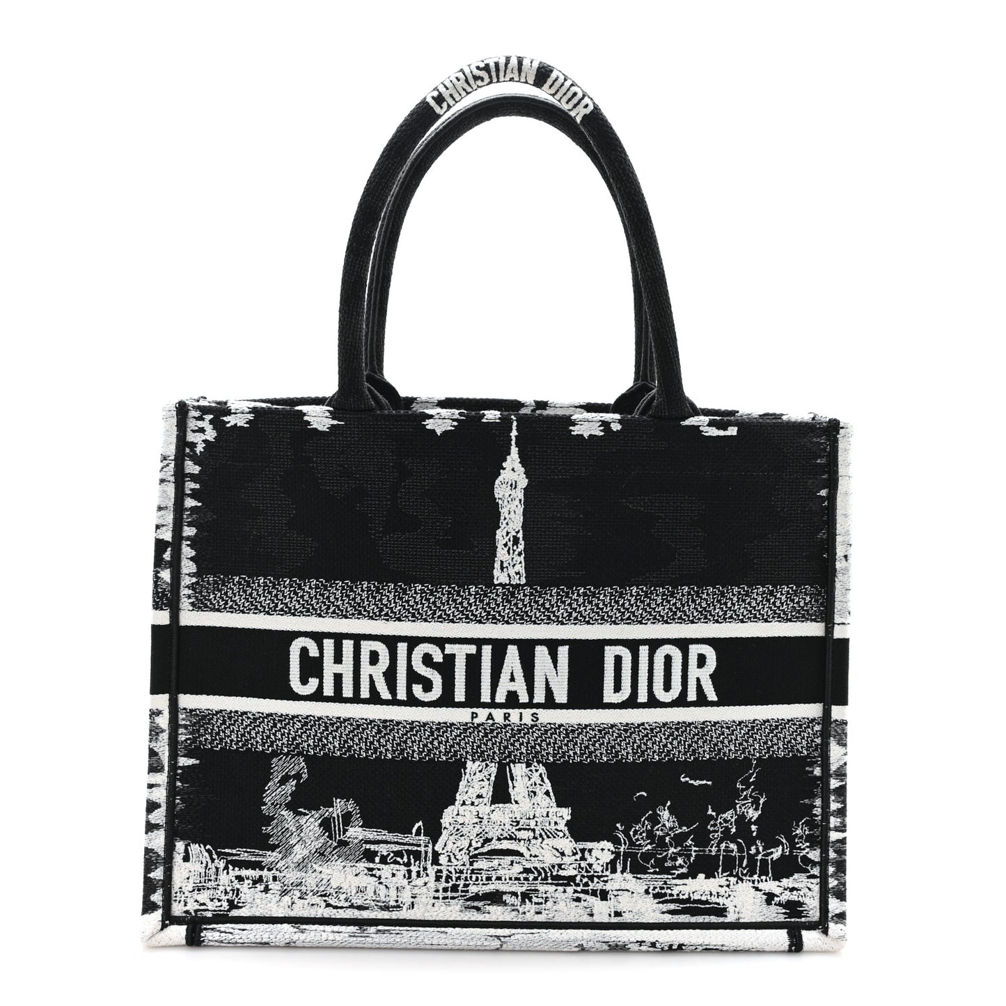 Canvas Embroidered Medium Paris Book Tote Black White