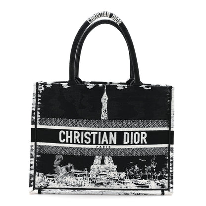 Christian Dior Canvas Embroidered Medium Paris Book Tote Black White 8 of 12