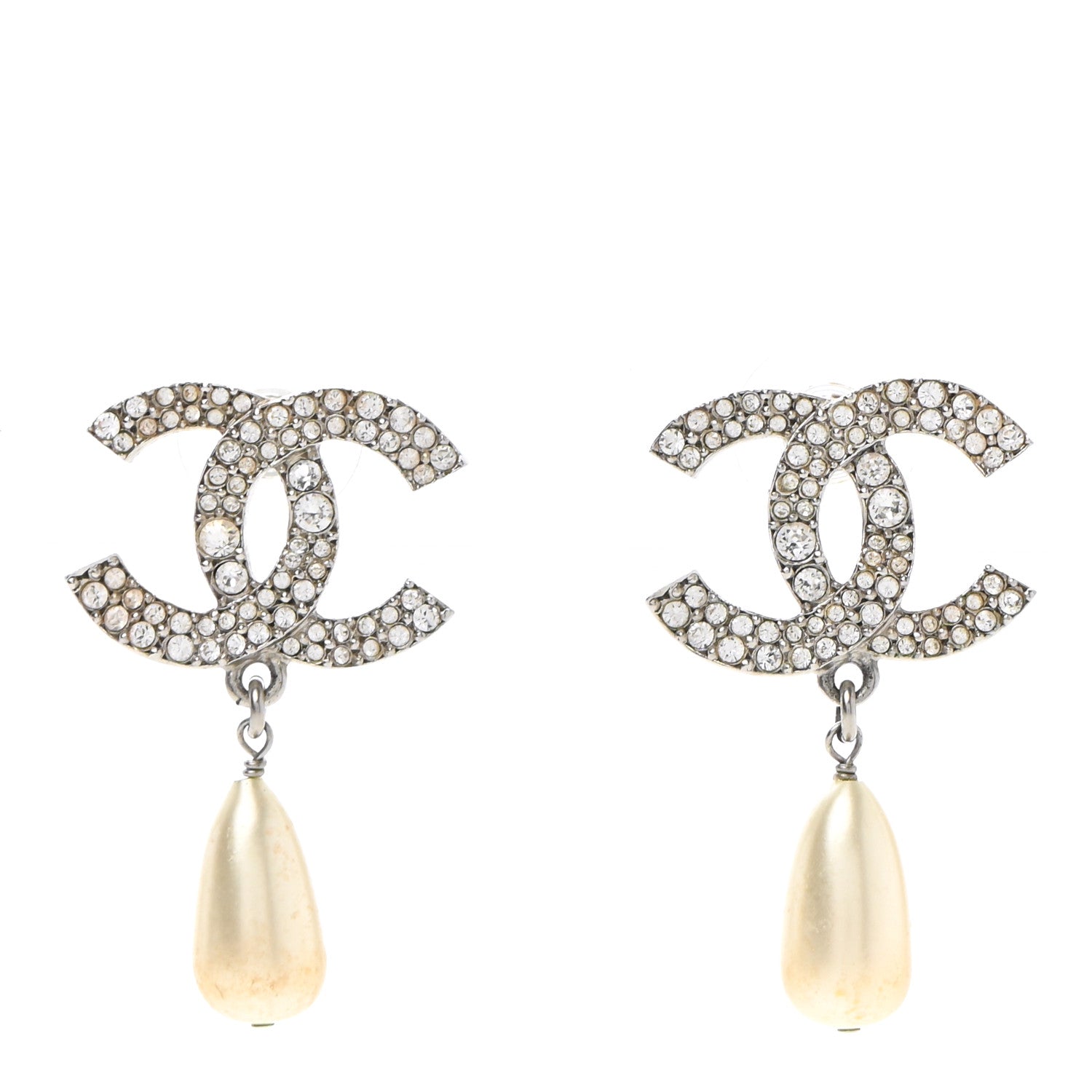 Chanel Crystal Pearl CC Drop Darling Bows Earrings Silver Pearly White 1 of 7