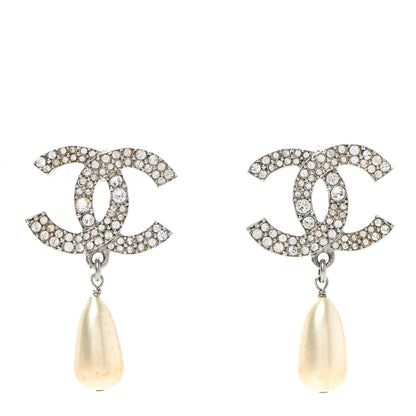 Chanel Crystal Pearl CC Drop Darling Bows Earrings Silver Pearly White 1 of 7