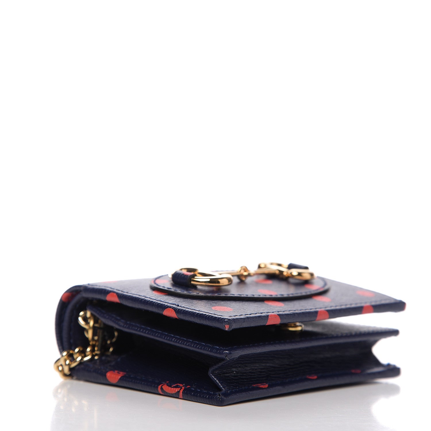 Gucci Shangai Calfskin Polka Dot Horsebit 1955 Chain Card Case Wallet Blue Orange Sailor Blue 3 of 8