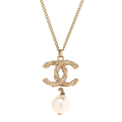 Chanel Crystal Pearl Twisted CC Pendant Necklace Gold 4 of 5