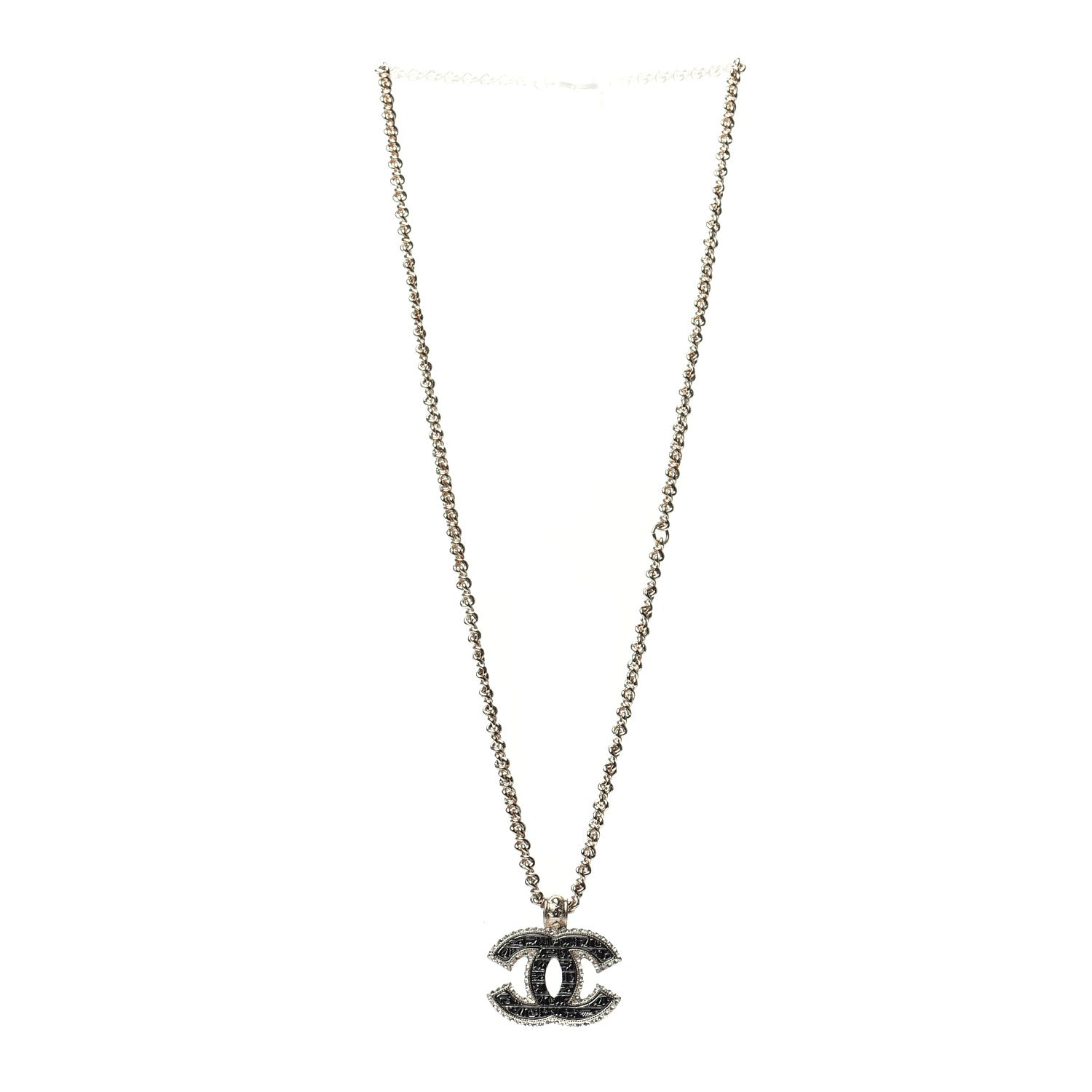 Chanel Metal Crystal Scarab CC Necklace Gold Silver 3 of 6