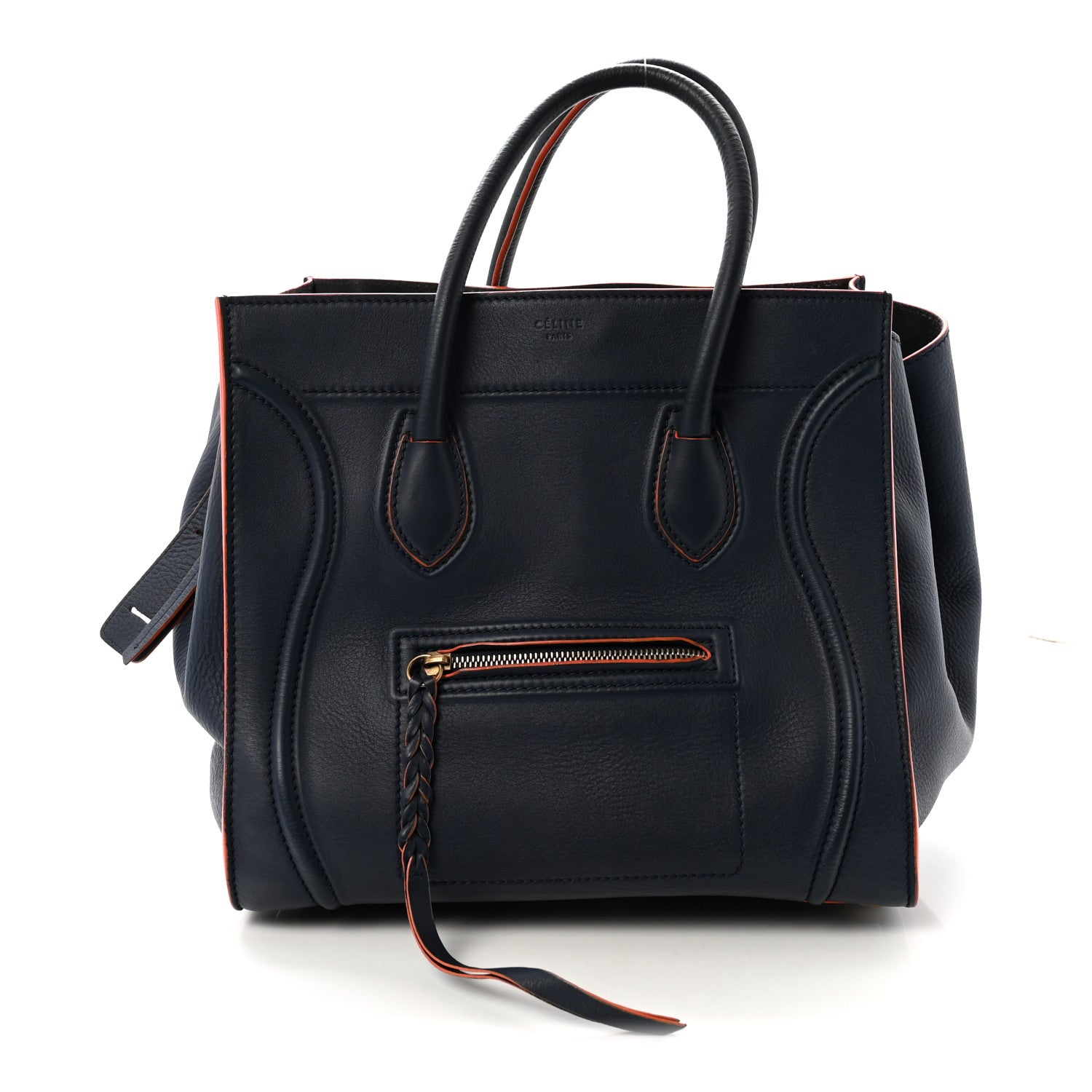 Celine Drummed Leather Medium Phantom Luggage Royal Blue Orange Trim 1 of 10