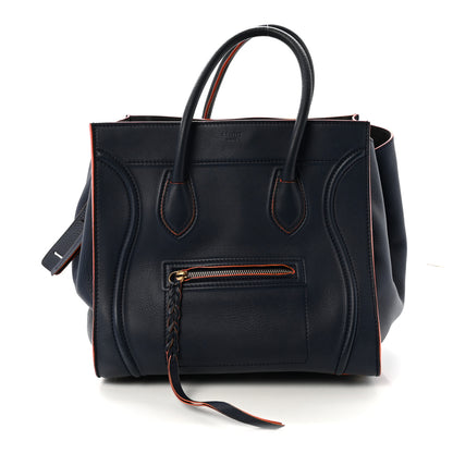 Celine Drummed Leather Medium Phantom Luggage Royal Blue Orange Trim 1 of 10